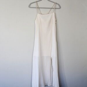 Promesa Cream Cotton Midi Dress Small Rope Tie Back Side Button Slit